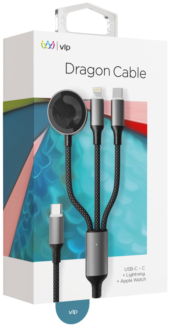 Кабель VLP Dragon Cable 3 in 1 USB С - USB-C+Lightning+Watch серый