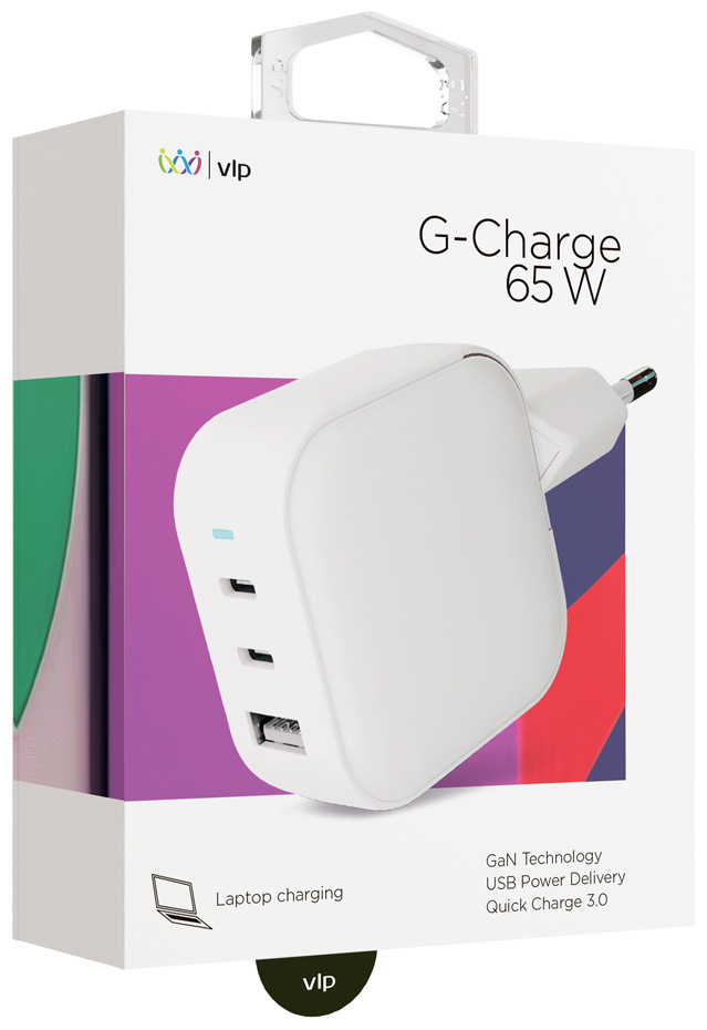 Адаптер питания VLP G-Charge 65W GaN (2*Type-C + Type-A) белый