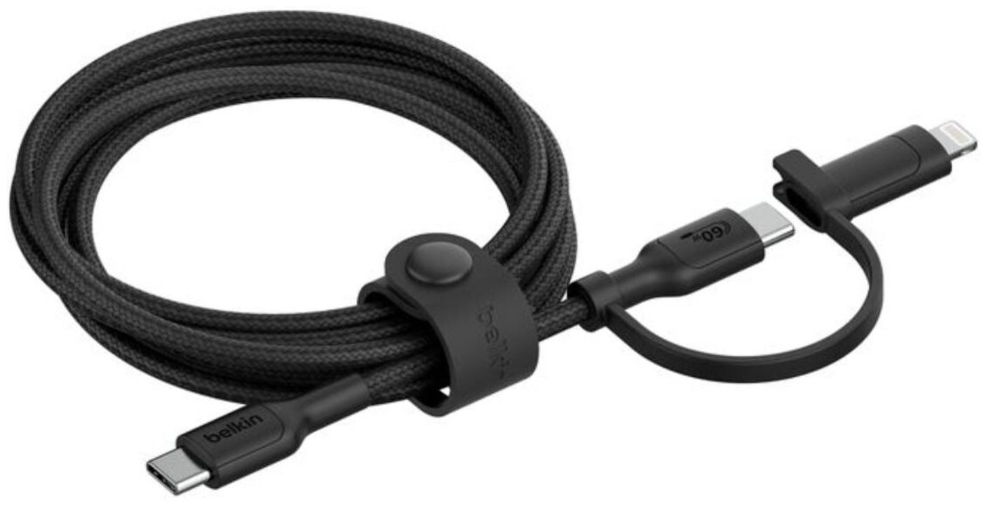 Кабель Belkin 2in1 60W USB-C & Lightning to USB-C 1.5m черный