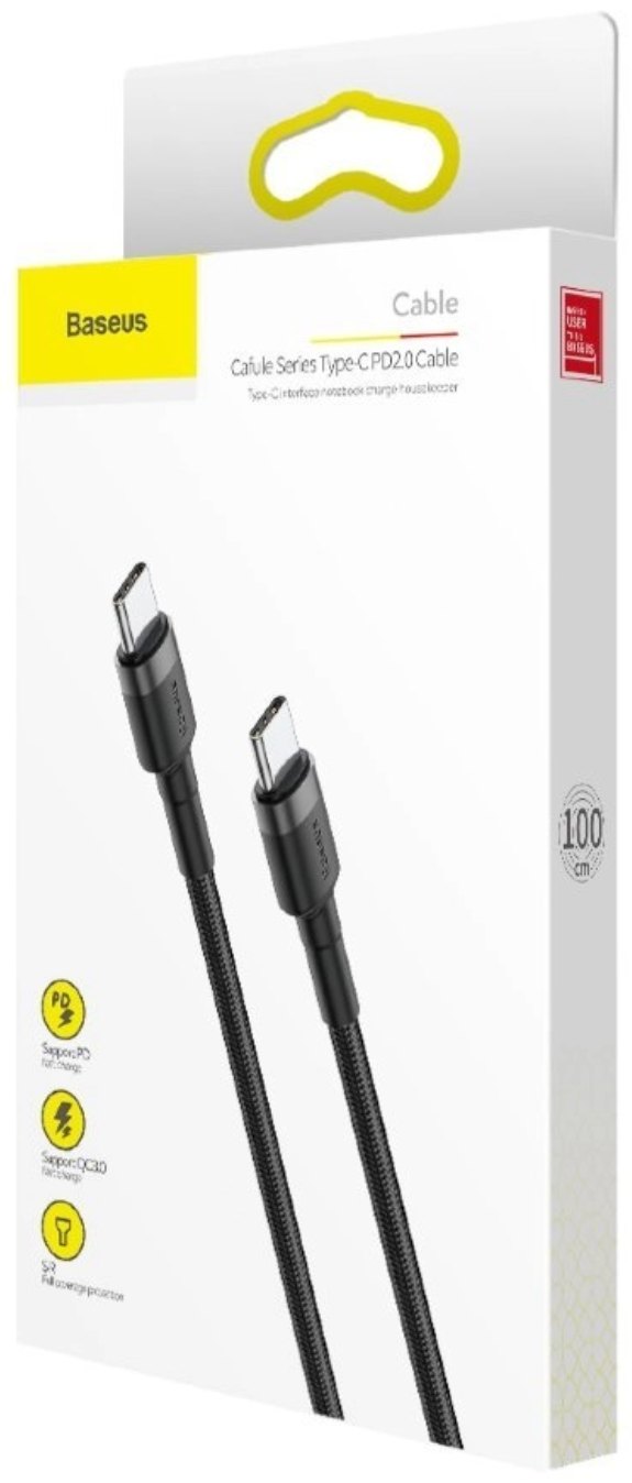 Кабель Baseus Cafule PD2.0 Type-C to Type-C 60W 1m серо-черный CATKLF-GG1