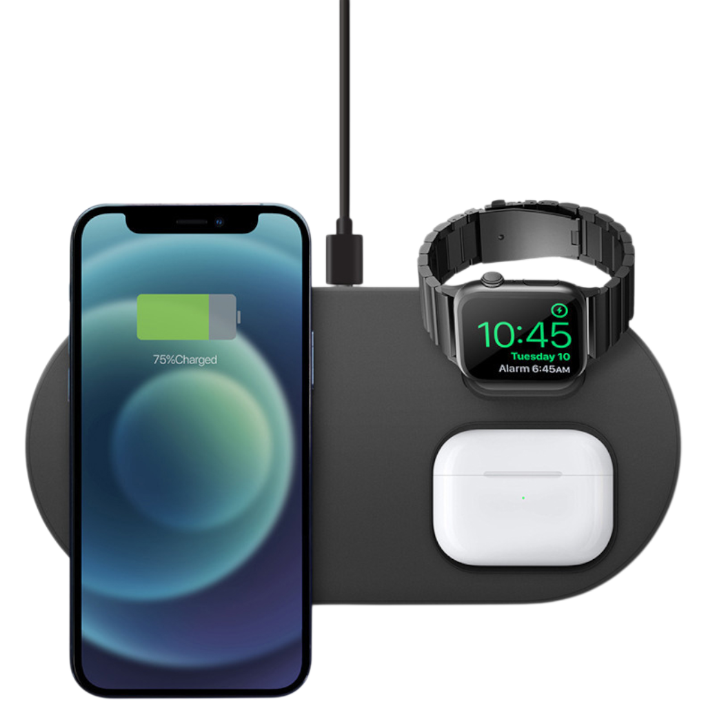 Беспроводное зарядное устройство Uniq Aereo Mag 3 in1 15W + адаптер серый